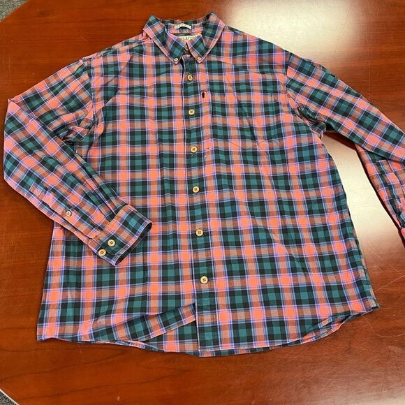 Duluth Trading Untucked Relaxed Fit Hidden Pocket Plaid Button Down Shirt sz L - Picture 1 of 9